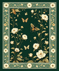 Elegant Emerald Floral Butterfly Design Rug