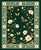 Elegant Emerald Floral Butterfly Design Rug