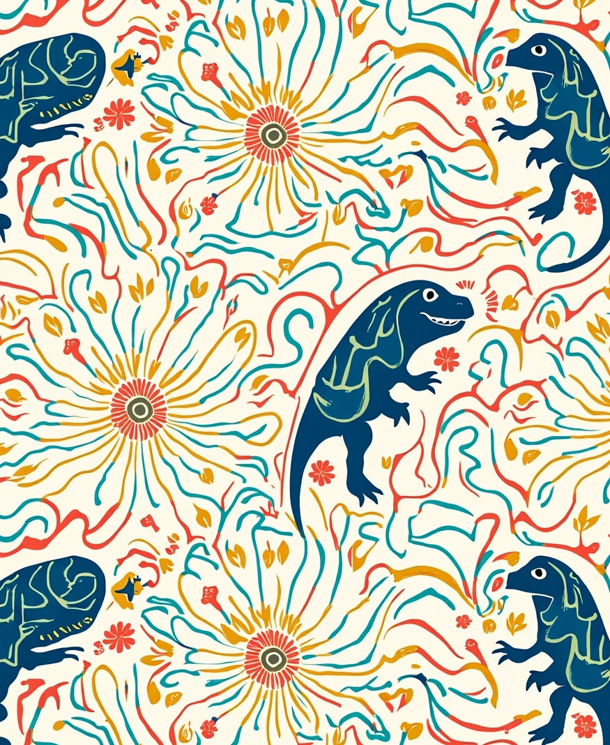 Dinosaur Floral Abstract Art Rug