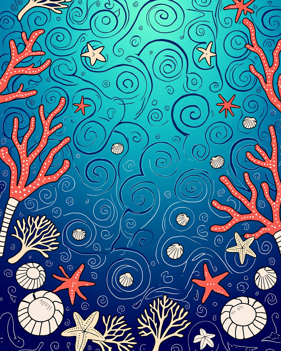 Marine Life Swirls Pattern Rug