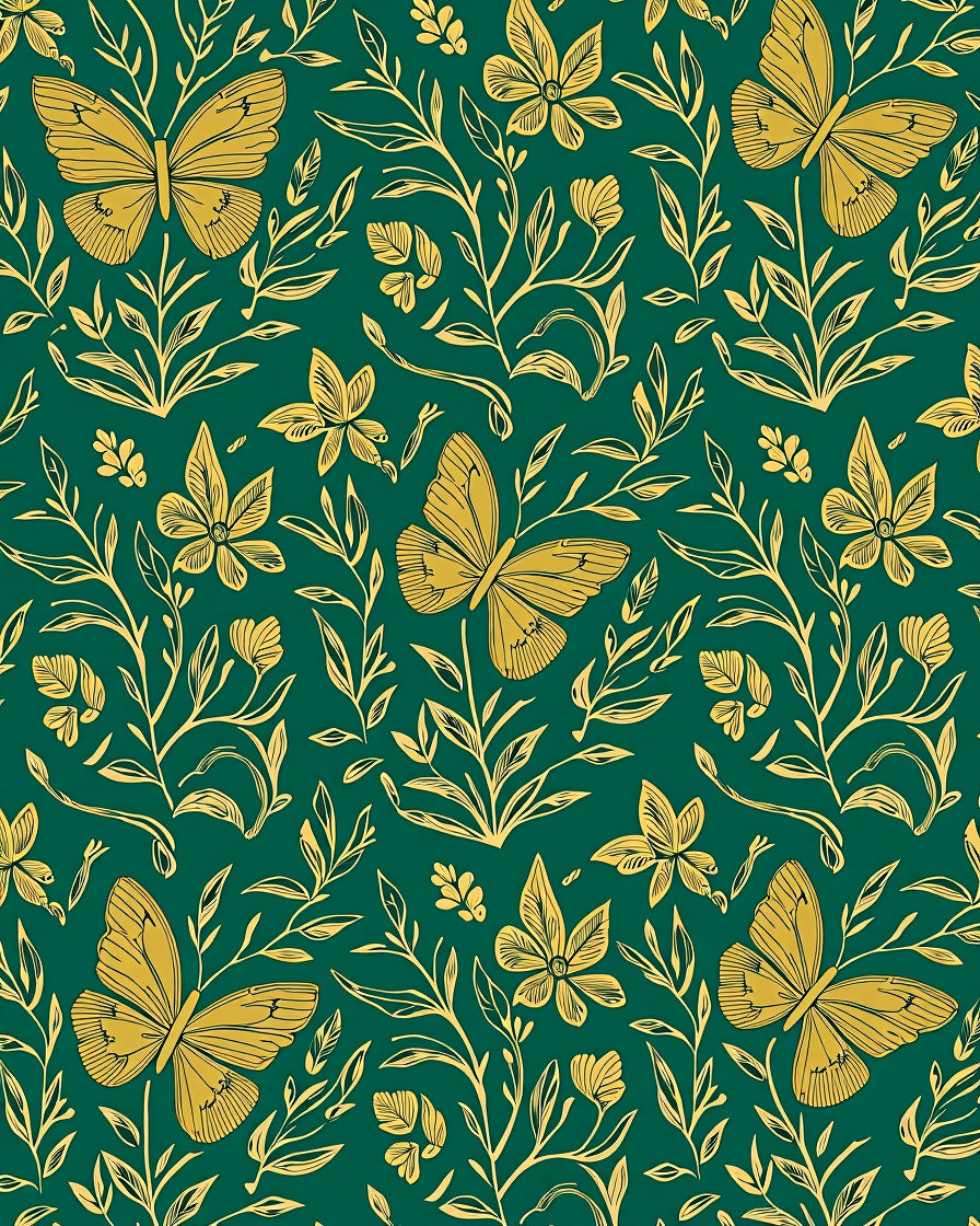 Golden Butterfly Emerald Garden Rug