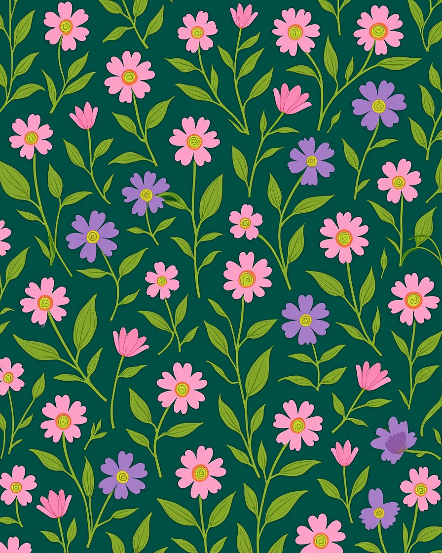 Floral Pattern With Pink and Purple Flowers Rug