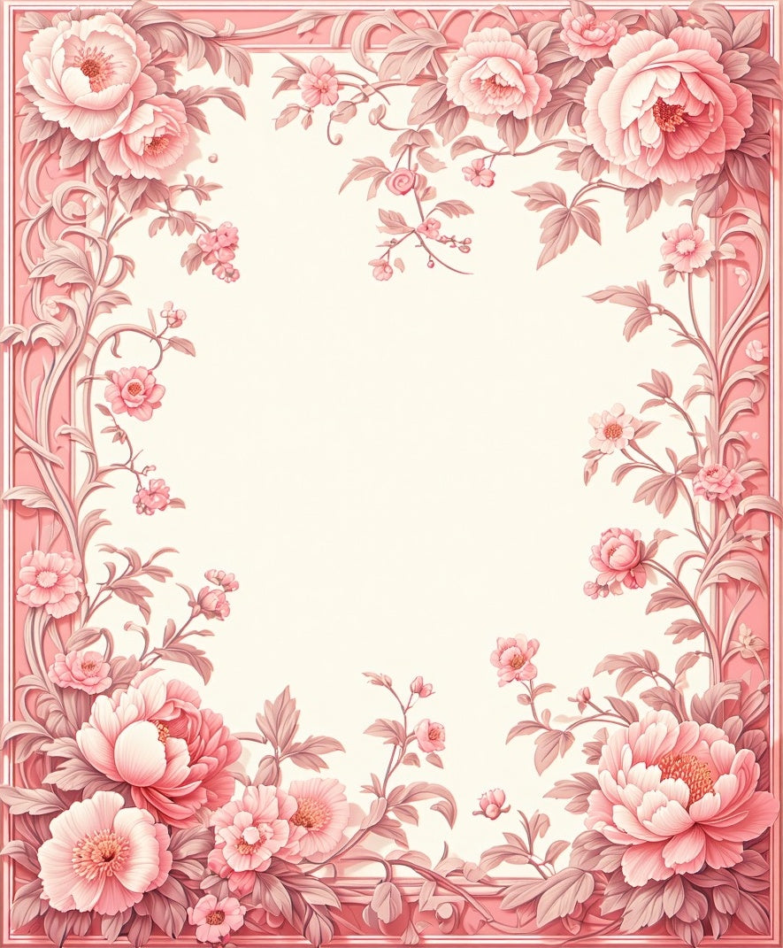 Pink Floral Garden Frame Rug