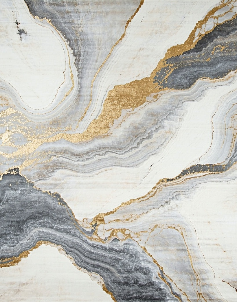 Ethereal White Gold Stone Pattern Rug
