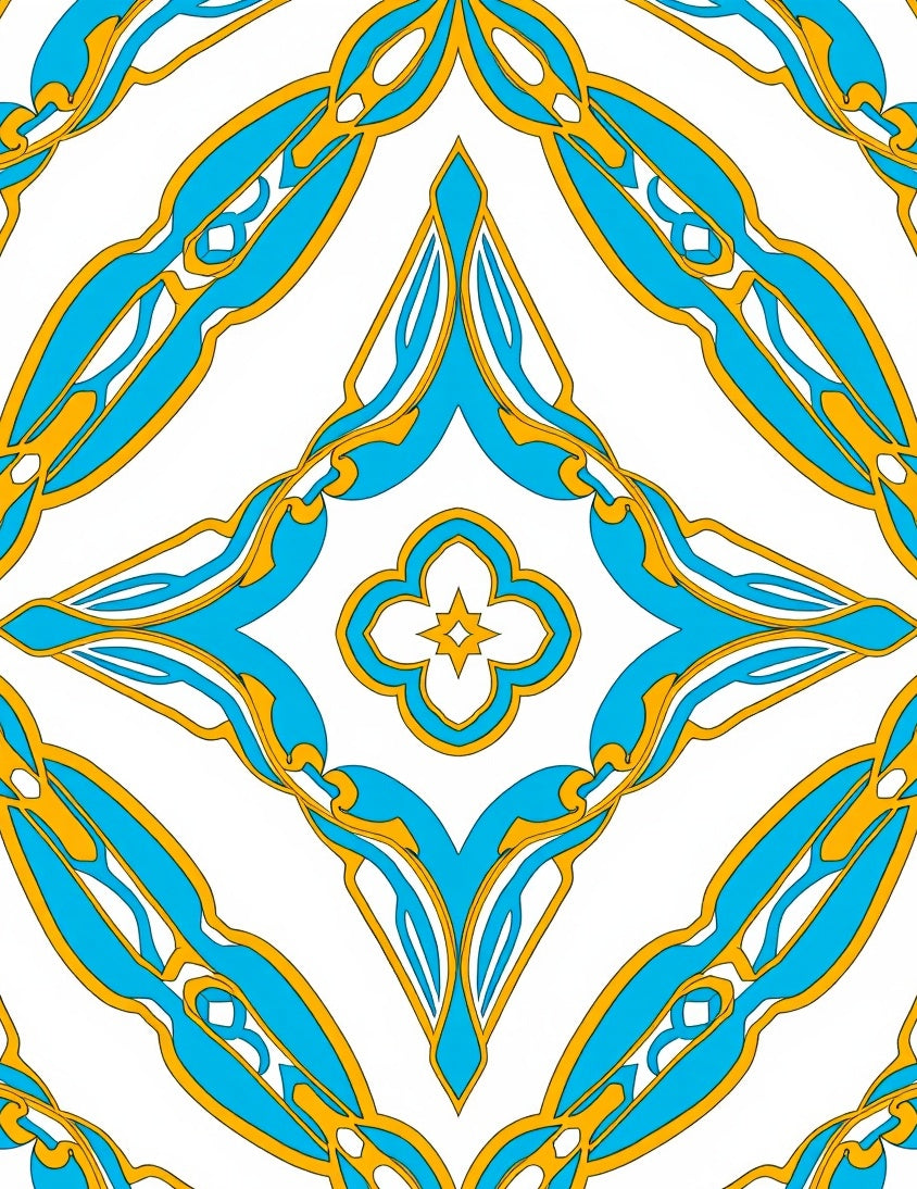 Blue Gold Art Nouveau Diamond Rug