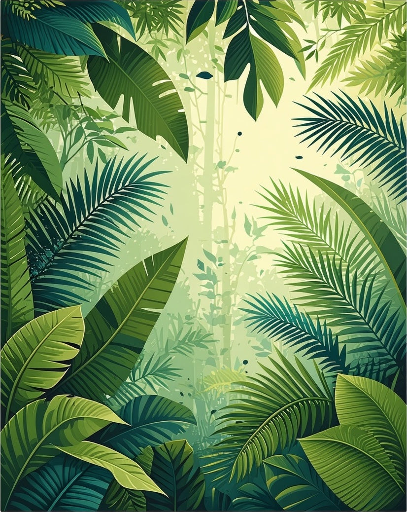 Lush Tropical Jungle Leaf Pattern Rug