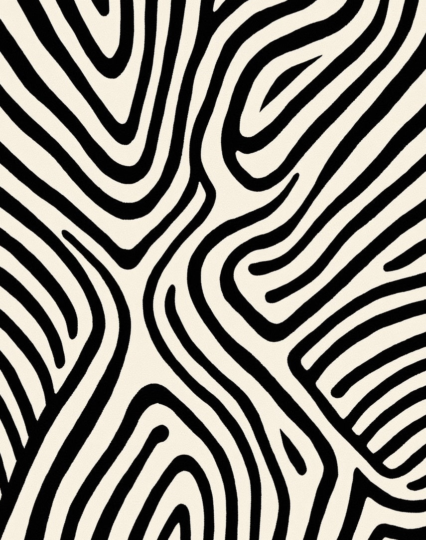 Bold Black White Line Pattern Rug