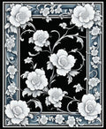 Ornate Floral Black Blue Border Rug