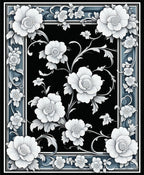 Ornate Floral Black Blue Border Rug