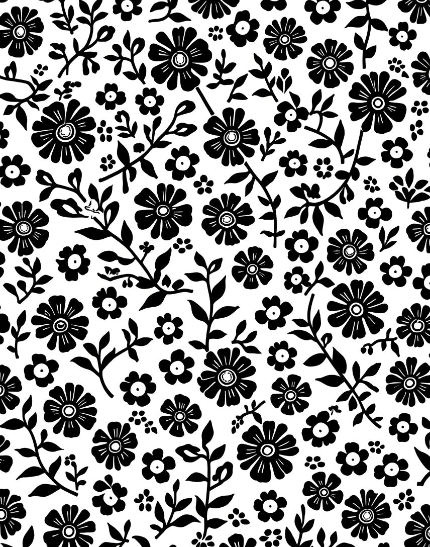 Classic Black White Floral Pattern Rug