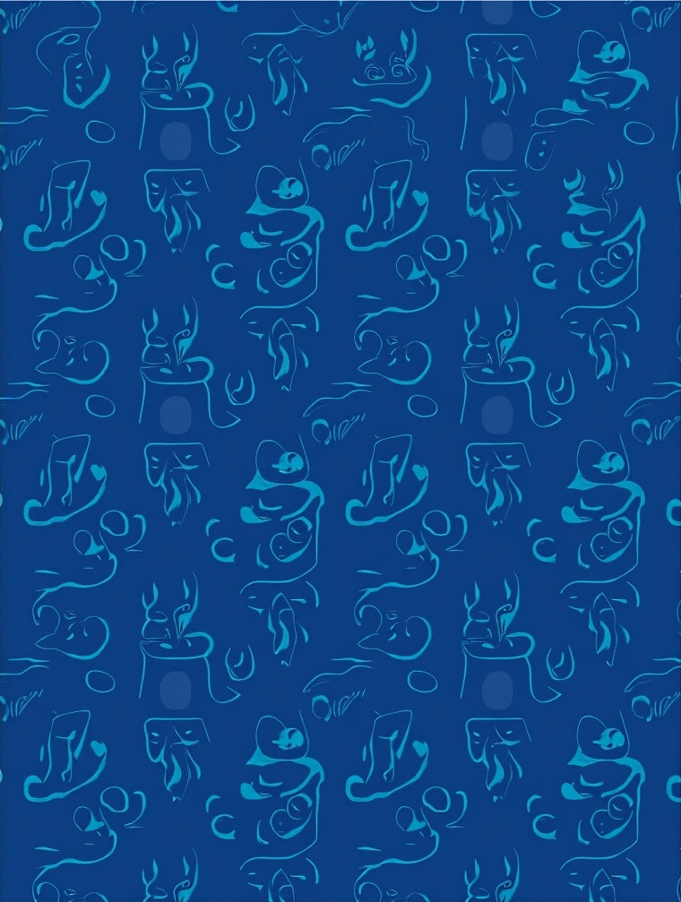 Abstract Figure Patterned Blue Rug