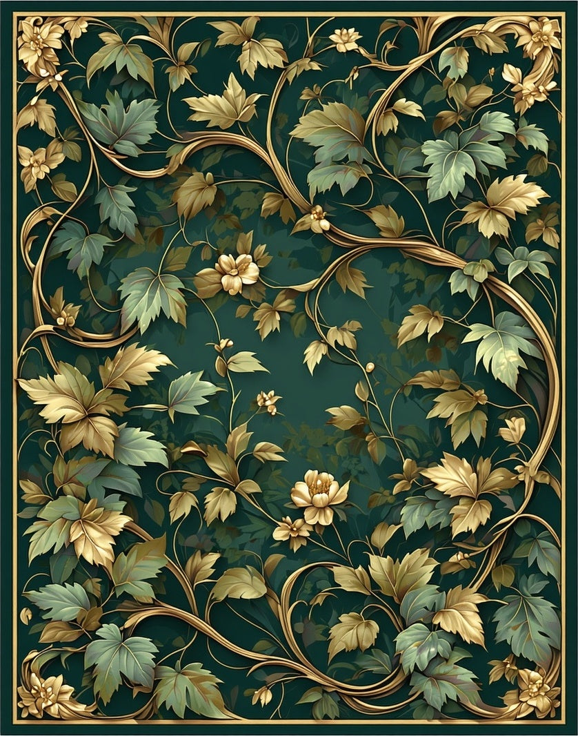 Ornate Gold Vine Leaf Pattern Rug