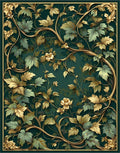 Ornate Gold Vine Leaf Pattern Rug