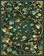 Ornate Gold Vine Leaf Pattern Rug