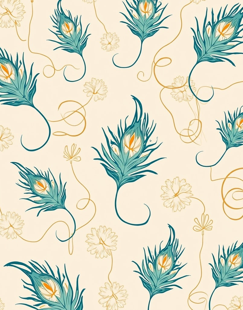 Elegant Feather Floral Swirl Pattern Rug