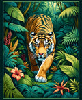 Vibrant Jungle Tiger Tropical Leaves Rug