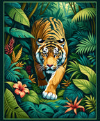 Vibrant Jungle Tiger Tropical Leaves Rug
