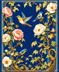 Floral Birds on Blue Background Rug