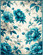 Turquoise Floral Branch Pattern Rug