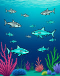 Ocean Sharks In Deep Blue Waters Rug