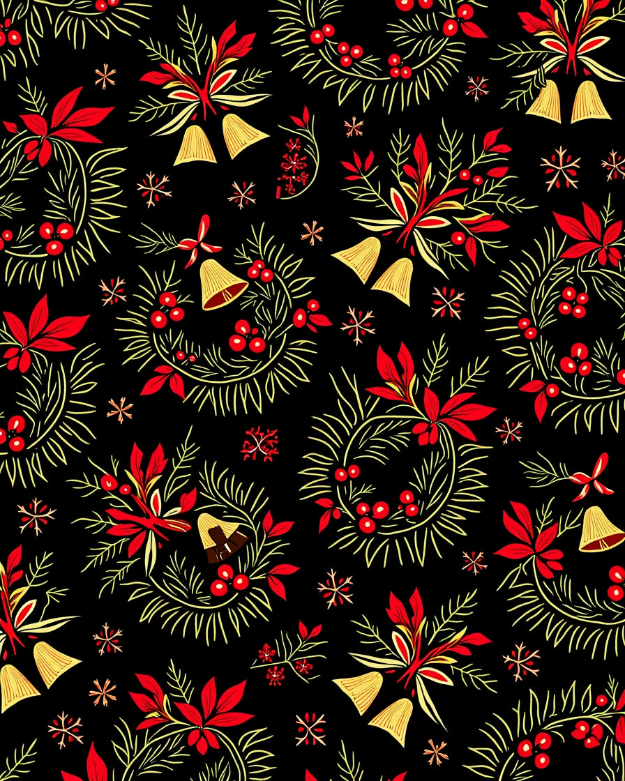 Festive Red Gold Wreath Holly Bells Rug