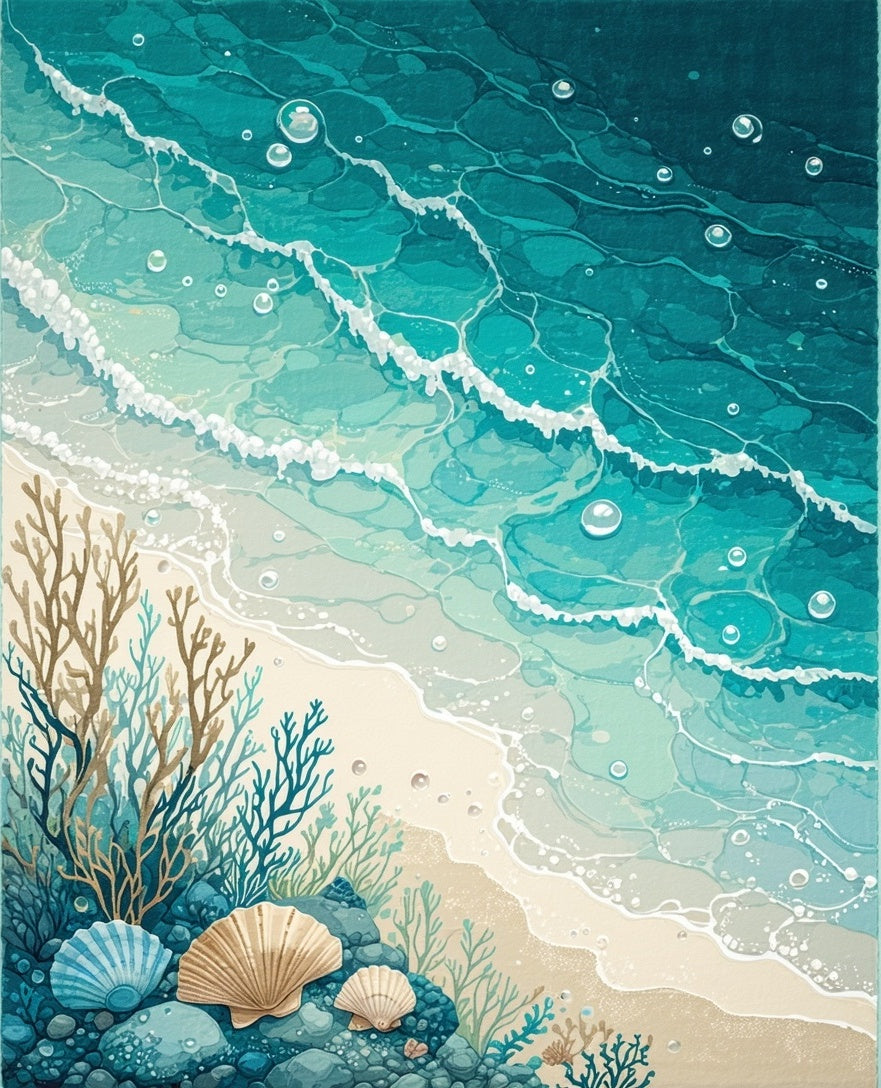 Ocean Waves And Shells Scenic Rug