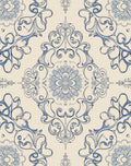 Blue Floral Damask Inspired Design Rug