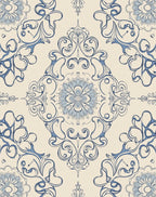 Blue Floral Damask Inspired Design Rug