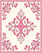 Pink Floral Scrollwork Medallion Pattern Rug