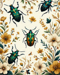 Whimsical Beetle Floral Pattern Design Rug