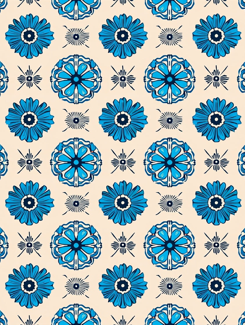 Blue Floral Mandala Pattern Design Rug