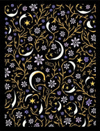 Whimsical Moon Stars Floral Print Rug