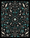 Botanical Swirl Cream Teal Design Rug