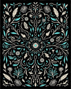 Botanical Swirl Cream Teal Design Rug
