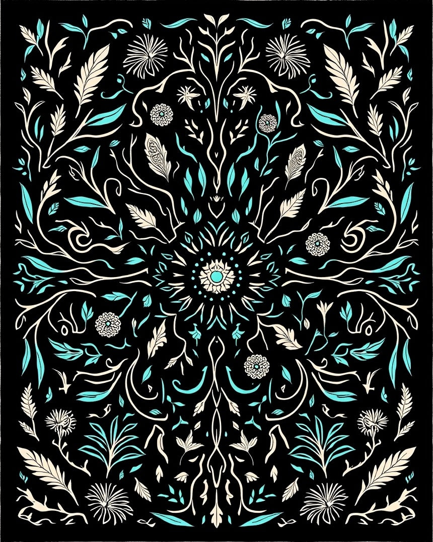 Botanical Swirl Cream Teal Design Rug