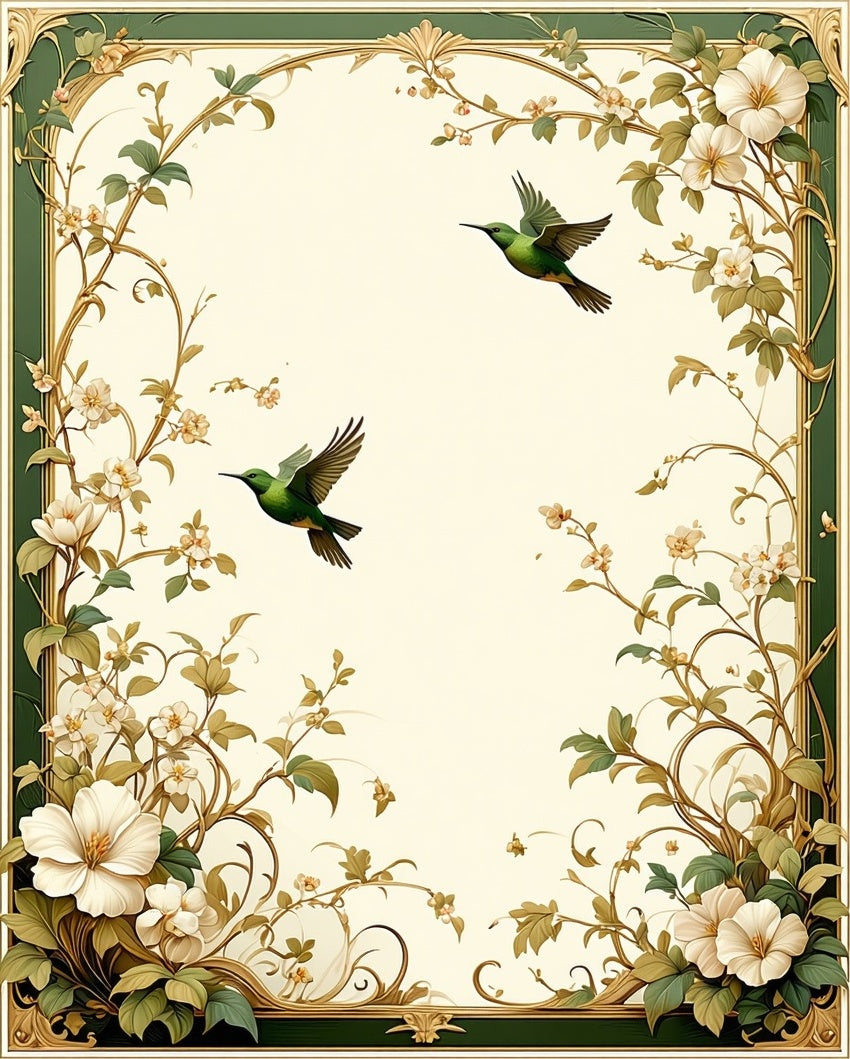Emerald Birds Vine Floral Design Rug