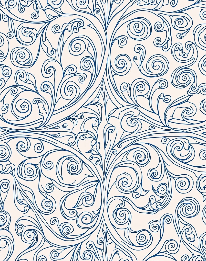 Classic Blue Scrollwork Floral Design Rug
