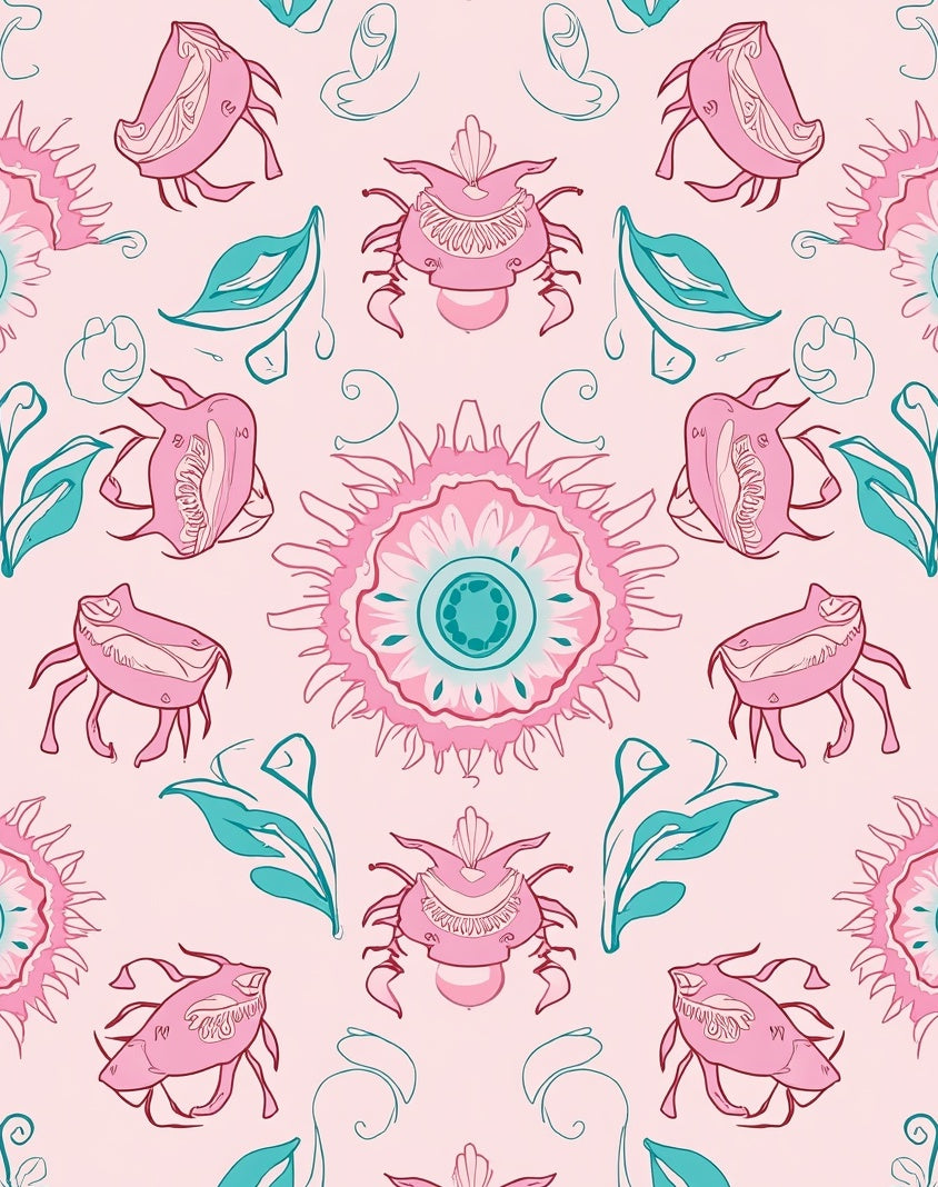 Pink Teal Whimsical Creature Pattern Rug