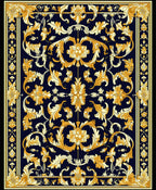 Ornate Gold Leaf Floral Design Rug