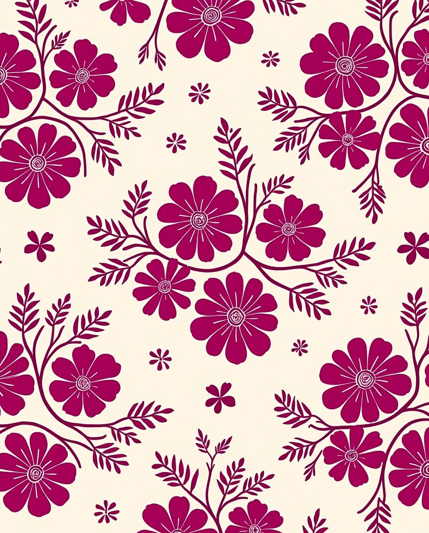 Fuchsia Floral Vine Pattern Rug
