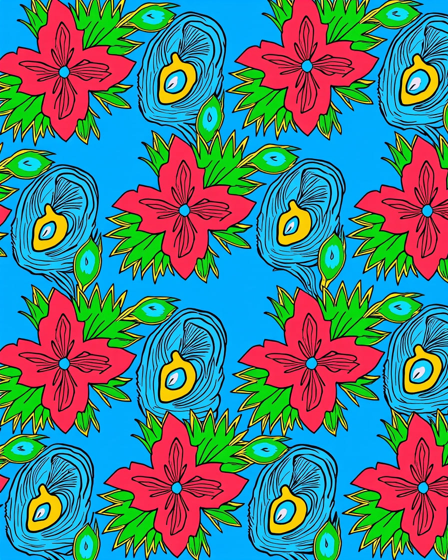 Vibrant Floral Feather Pattern Design Rug