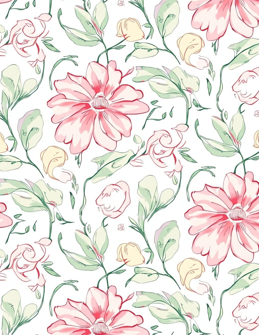 Pink Blossom Watercolor Floral Pattern Rug