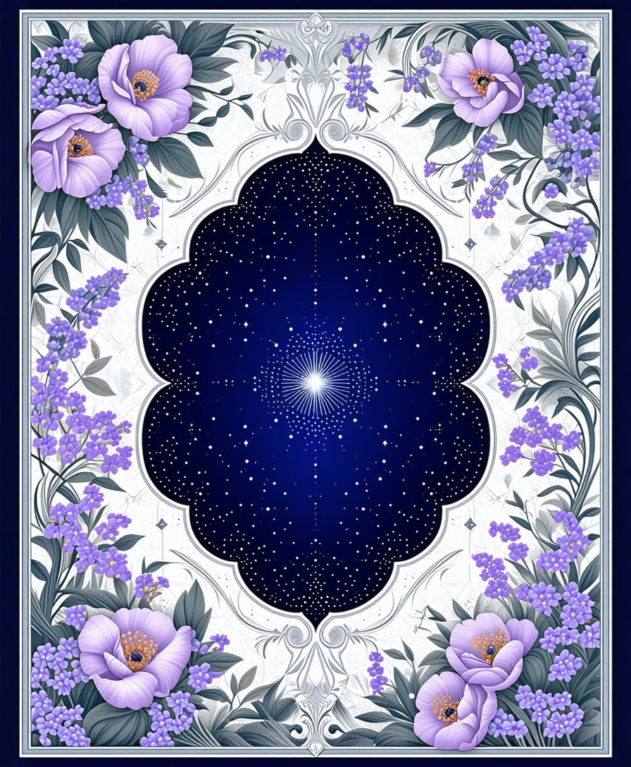 Elegant Starry Night Floral Frame Rug