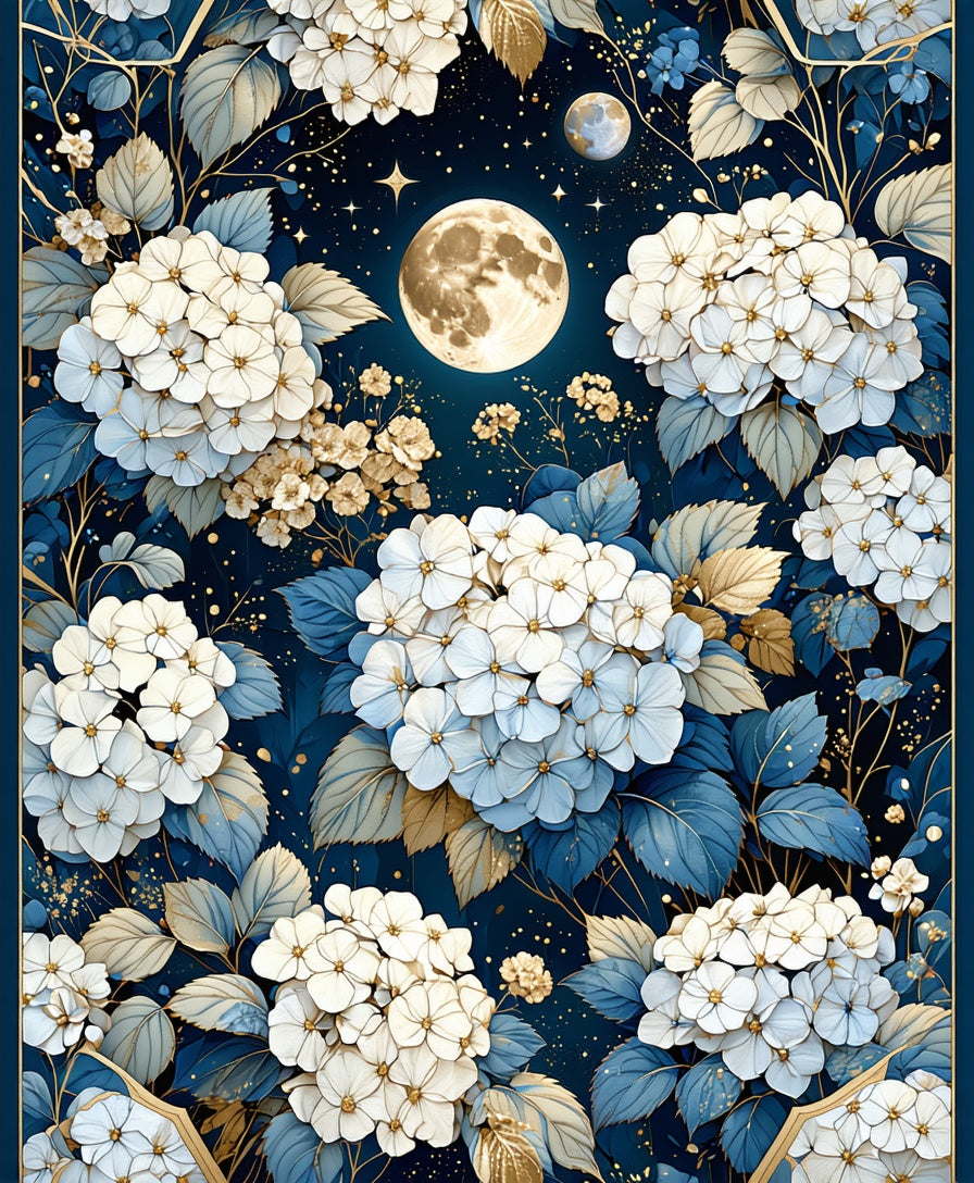 Midnight Bloom Hydrangea Floral Design Rug