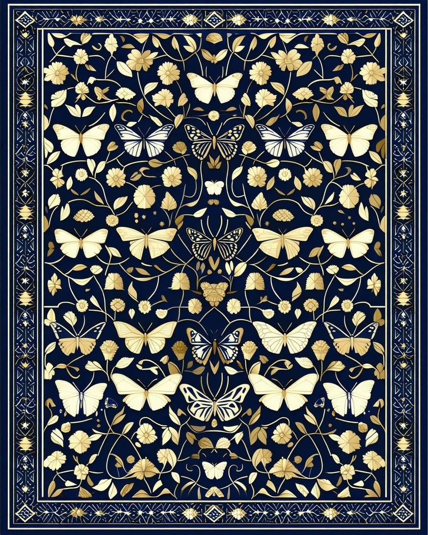 Midnight Garden Butterfly Motif Rug