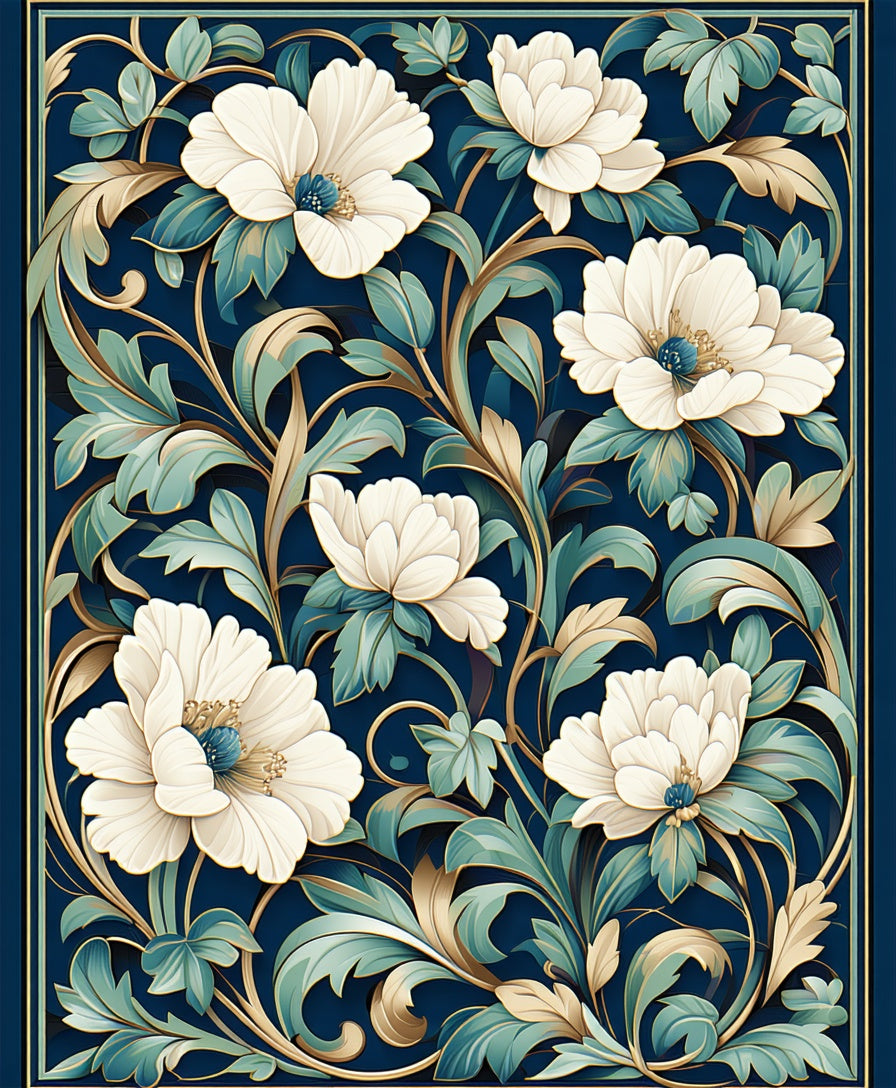 Rich Floral Art Nouveau Navy Design Rug