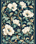 Rich Floral Art Nouveau Navy Design Rug