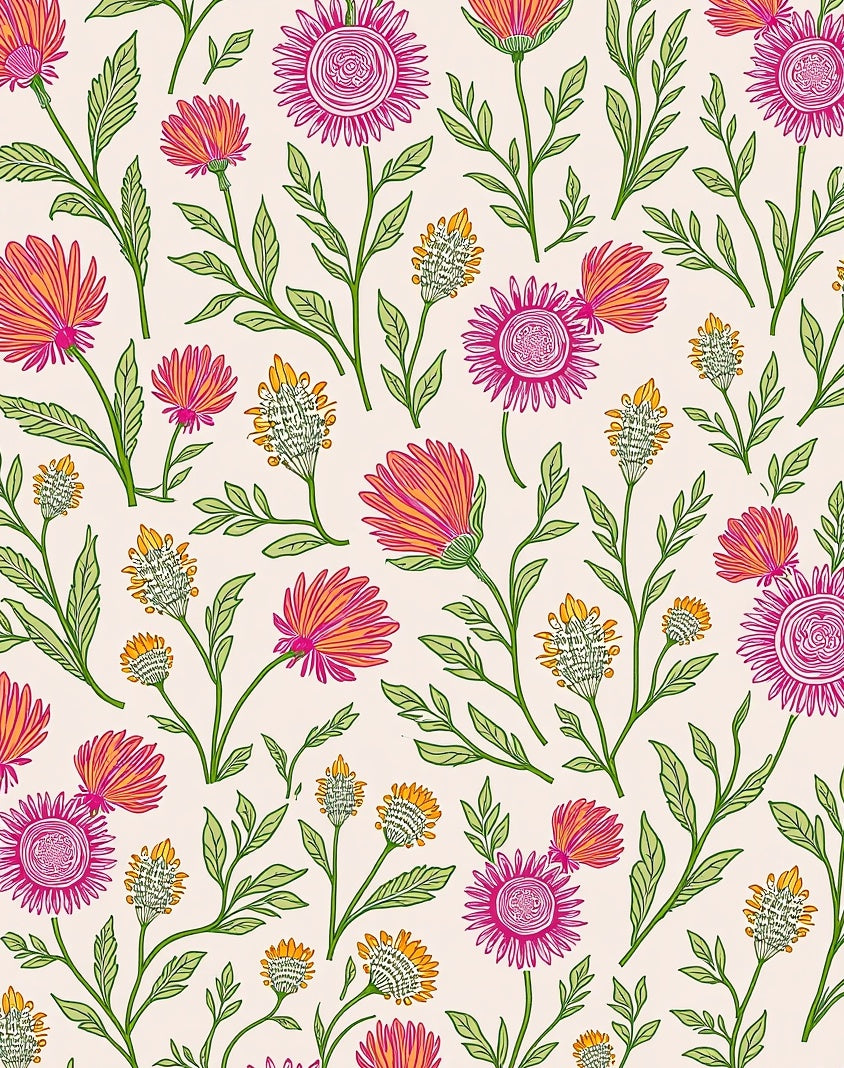 Pink Orange Floral Pattern Rug