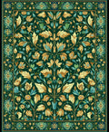 Emerald Green Floral Art Nouveau Rug
