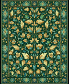 Emerald Green Floral Art Nouveau Rug